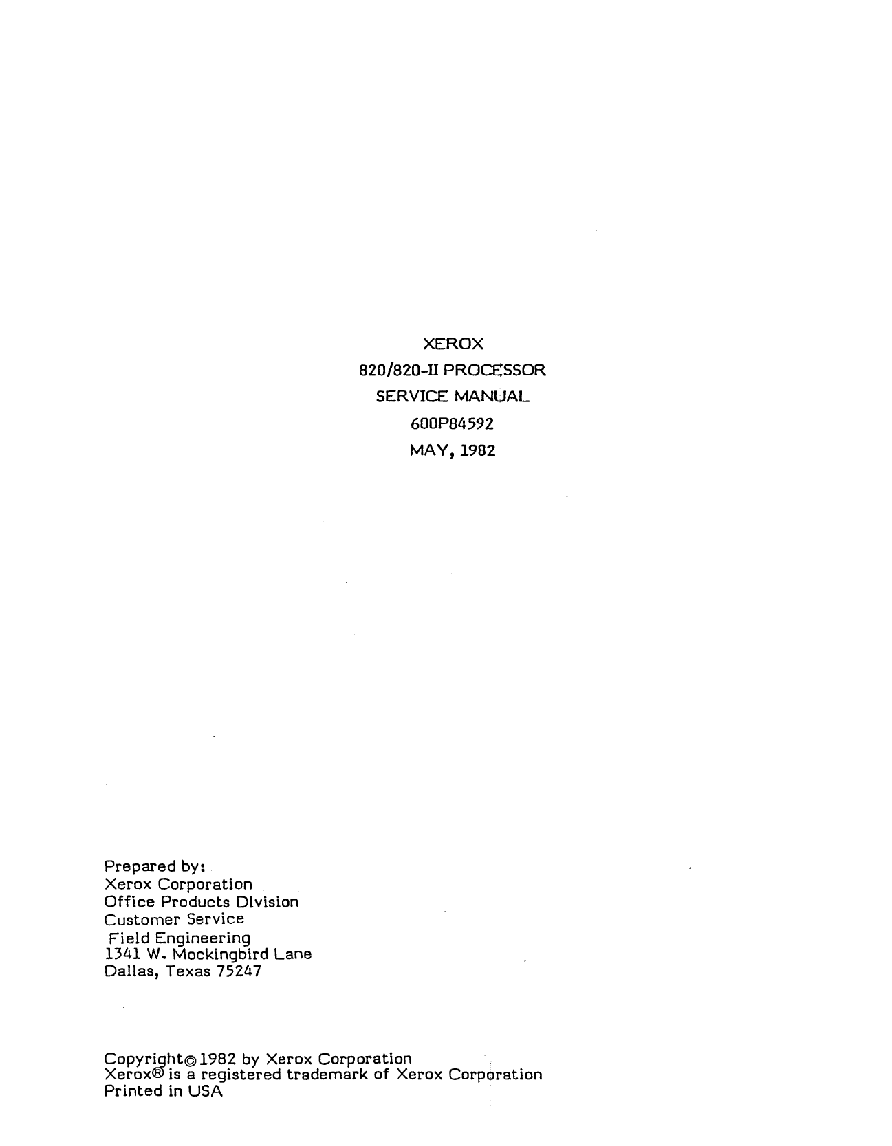 Xerox Printer PROCESSOR 820 820II Maintenance Service Manual-1